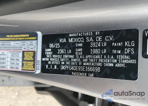 2025 Kia K4 Ex from USA, damaged, VIN 3KPFU4DE9SE166698